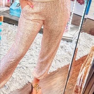 Womens rose gold sequin pants